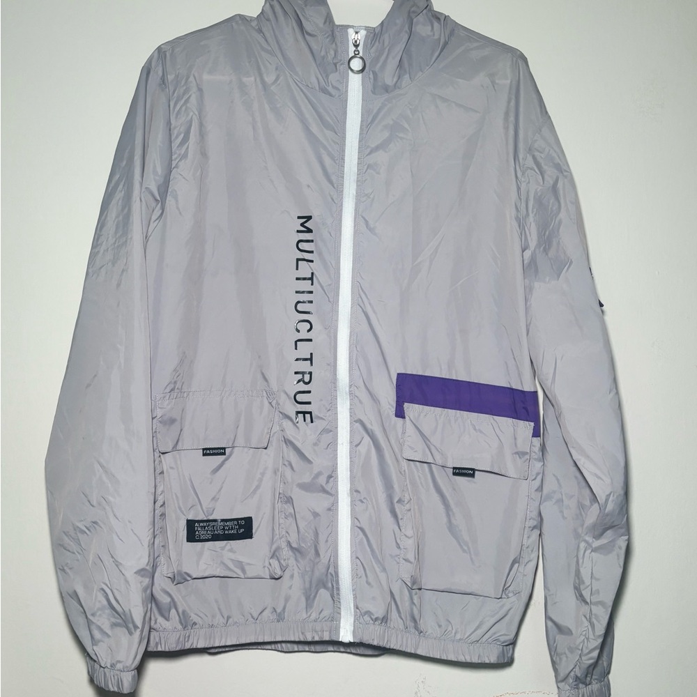 Gray and Purple Men's Thin Windbreaker